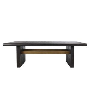 Table de salle à manger rectangulaire noire à motifs de graines uniques avec de vastes pieds de piédestal et centre de connexion finition dorée - Product Image 2