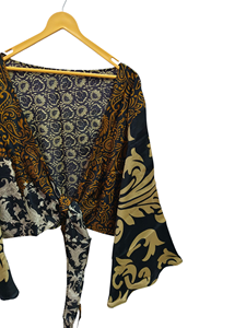 เสื้อไหมอ่อนนุ่มแขนกระดิ่งเสื้อเบลาส์เสื้อเบลาส์เสื้อแจ็คเก็ตเอวลอยลายดอกไม้แบบอินเดียของขวัญสำหรับเสื้อสั้นของเธอ - Product Image 3