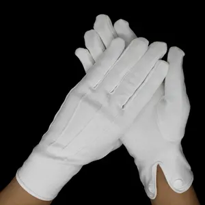 Hochwertige Zeremonie dehnbare atmungsaktive Nylon Parade formale Uniform Wachmänner weiße leichte Handschuhe mit Rippenschneifen