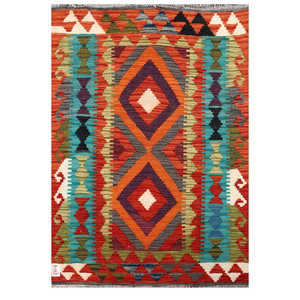 Alfombra Kilim de Maimana, Afganistán, 122 x 85 cm, Adorno de Pared, Pieza Decorativa Artística - Product Image 1
