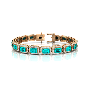 สร้อยข้อมือเทนนิสเพชรแท้ 14k ทองคำแท้ ประดับพลอยทัวร์มาลีนพาราไอบาเพาะเลี้ยงในห้องปฏิบัติการ งานแฮนด์เมดคลาสสิก สำหรับทุกเพศ พร้อมเพชรแท้ธรรมชาติ ของขวัญสำหรับงานปาร์ตี้ - Product Image 3