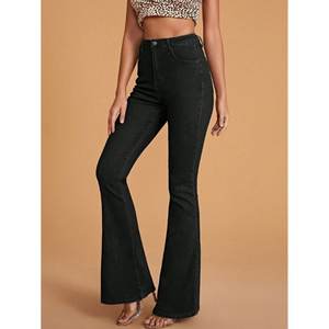 OSCA Jeans de Mujer de Lujo, Cintura Alta, Negros, Acampanados, Ecológicos, Duraderos, Elásticos, Estilo Urbano, Casual, Vintage, con Pliegues - Product Image 4