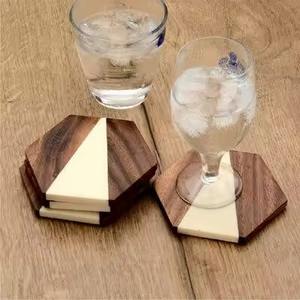 Ensemble de sous-verre en bois naturel de haute qualité tapis de boisson écologiques avec support pour la maison cuisine Bar hôtel cadeau utilisation - Product Image 1