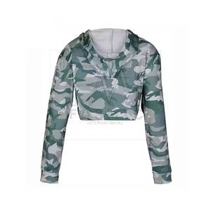 Entraînement imprimé femmes haut court sweats à capuche 100% coton à manches longues confortables sweats à capuche courts avec tissu personnalisable - Product Image 2