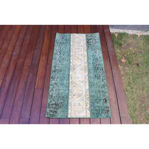Tapis turc vintage, tapis de 2x3,8 pieds, tapis oriental en laine verte - Product Image 4