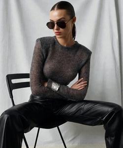 New High Quality <b>Mesh</b> Long Sleeve Women T-shirt <b>Blue</b> Sheer Knit Long Sleeve <b>Top</b> - Lightweight Layering Pullover - Product Image 4