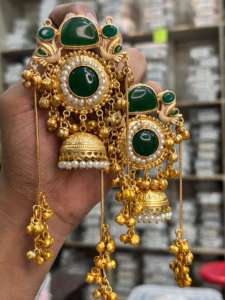 Base en laiton de qualité supérieure Monalisa Stone Kashmiri Boucles d'oreilles or polonais Boucles d'oreilles légères pour femmes Parfait pour une tenue de fête - Product Image 4