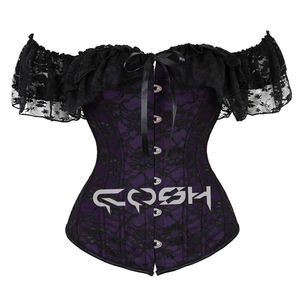 Corsé de Lujo Morado de Satén y Encaje Negro con Cierre Frontal - Product Image 1
