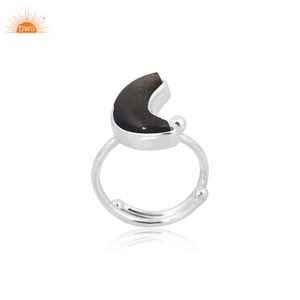 Anillo de Obsidiana con Brillo Dorado Natural en Forma de Luna, Plata de Ley 925, Joyería Hecha a Mano Personalizada - Product Image 1