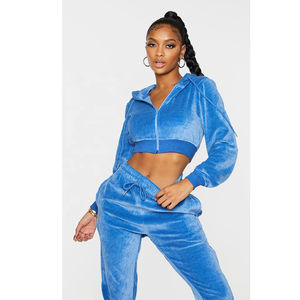 Dernier design, vente en gros, velours uni, ensemble de jogging sportif pour femmes, 2 pièces, court, hiver, velours - Product Image 2