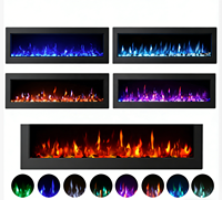 Cheminée électrique décorative murale de luxe haut de gamme moderne de 60 pouces avec lumière LED RGB, 14 couleurs, flamme réaliste, chauffage intégré