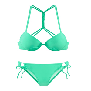 Ensemble bikini deux pièces vert menthe pour femme, haut croisé à nouer, bas à nouer sur les côtés, maillot de bain push-up - Product Image 1