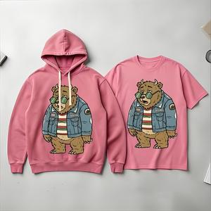Felpa con Cappuccio Vintage Thrift <span class=keywords><strong>Bear</strong></span> 450g in Cotone Pesante da Uomo Streetwear Amekaji con Grafica Orso Pigro Ricamata in Pile Lavato - Product Image 1
