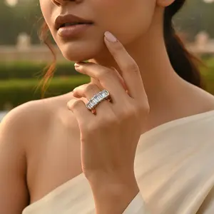 Anillo de Plata de Ley con Corte Esmeralda y Perla Natural, Chapado en Platino y Rodio, con Incrustaciones de Rodio, Regalo de Aniversario para Mujer - Product Image 2