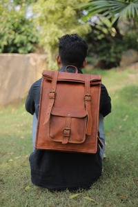 Mochila de cuero genuino marrón hecha a mano Unisex mochila Vintage logotipo personalizado moda deporte viaje bolsa de lona durante la noche caramelo - Product Image 5