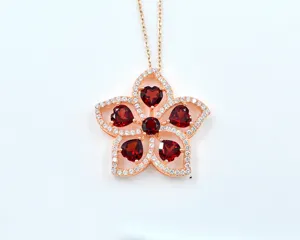 Natural Red Garnet Heart Shape Pendant Chain Jewelry Wholesale Supplier For 925 Sterling Silver Pendant Necklace For Women