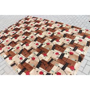 6.8x9.4 ft Rug, Vintage Turkish Rug, <b>Brown</b> Abstract <b>Wool</b> Rug - Product Image 4