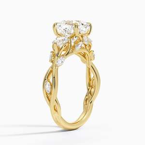 Anillo de Diamantes Cultivados en Laboratorio, Corte Cojín, Tres Piedras, Diamante Redondo Marquise, Oro de 14K y 18K, Colección Secret Garden, Anillo de Compromiso - Product Image 4