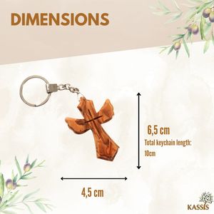 Handmade Eco-Friendly Olive Wood Light Cross Angel Keychain Christian Religious Gift <b>Key</b> <b>Ring</b> Made in Bethlehem - Product Image 3