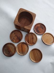Artistic Wooden <b>Coaster</b> <b>Set</b> With Smooth Polish Ideal For Elegant Homes Restaurants And Luxury Dining Table Settings - Product Image 3