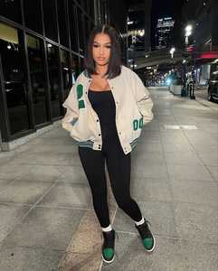 Veste universitaire en laine Melton de style High Street pour femmes avec manches en cuir Veste Letterman en gros pour hommes - Product Image 6