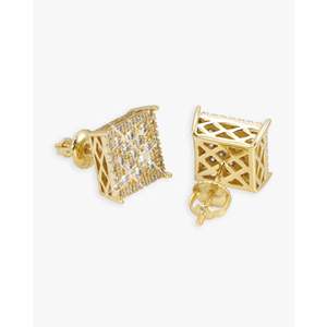 Boucles d'oreilles clous en or 14K avec moissanite taille princesse 9,76 mm - Or blanc/jaune 0,852 carats au total, sertissage pavé - Product Image 6