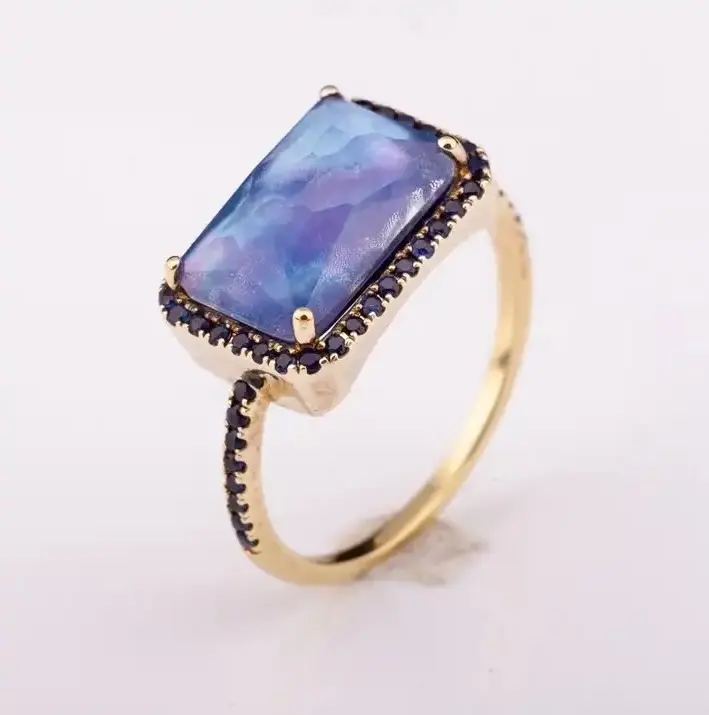 Mother of pearl sheet with lapis and sapphire 14k silver 925 gemstone ring high quality factory price delicate ring 925