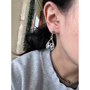 Zuni Handmade Multi Stone & Sterling <b>Silver</b> Inlay <b>Dangle</b> Butterfly Drop <b>Earrings</b> - Product Image 2
