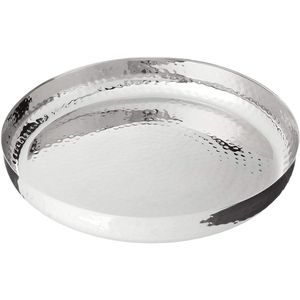 Plateau de service rond en métal martelé argenté de luxe, plateau ottoman décoratif pour mariage et fête, plateau à nourriture en acier inoxydable poli - Product Image 3