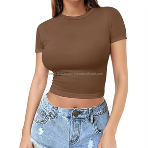 Custom Women's <b>Crop</b> <b>Top</b> T-Shirts Plain Blank OEM ODM Manufacture Breathable Fabric Short Sleeves - Product Image 1