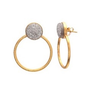 ใหม่มาถึงเงิน Druzy พลอย925เงินสเตอร์ลิงรอบรูปร่างต่างหู - Product Image 1