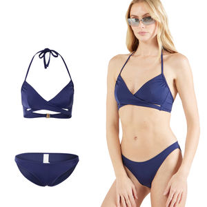 Womens Fashion <b>Bikini</b> <b>Set</b> Wholesale Custom Logo Front Sexy <b>Push</b>-<b>Up</b> High Waist Bandeau Halter Best Selling Quick Dry Dark Blue - Product Image 6