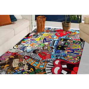 Tapis en laine imprimé patchwork coloré, respectueux de l'environnement, avec support en latex, lavable en machine, décoration de salle à manger, tapis gobelin - Product Image 3