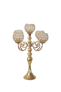 Candélabre en cristal à bras courbes dorés, élégant support à trois bougies pour la décoration de maison de luxe - Product Image 3