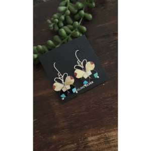 Boucles d'oreilles pendantes Zuni en argent sterling plaqué or, multicolores, avec pierres d'améthyste, grenat, perle et diamant, forme papillon - Product Image 4
