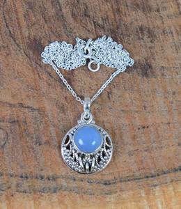 Pendentif classique fait main 925 bijoux en argent massif pour femmes 925 argent Sterling calcédoine pierre précieuse Boho Style pendentif cadeau - Product Image 3