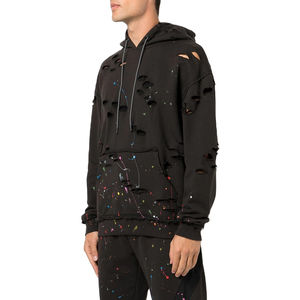 Sudadera con Capucha de Felpa 100% Algodón para Hombre, Estilo Urbano, Corte Regular, Diseño Desgastado, Impresión Personalizada con Logotipo - Product Image 1