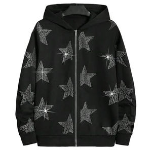 2025 High Quality 100% Cotton Oversized <b>Rhinestone</b> <b>Hoodies</b> Zipper <b>Hoodies</b> for Men Pullover Breathable Men <b>Hoodies</b> With OEM - Product Image 1