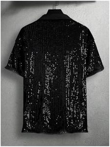 Camisa de Fiesta con Lentejuelas para Hombre, Estilo Casual Elegante, Manga Corta, Retro Disco, 100% Poliéster, Transpirable, Moda para Discoteca - Product Image 3