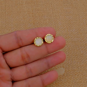Women's White Chalcedony <b>Handmade</b> Gemstone Stud <b>Earrings</b> Gold Plated Minimalist Studs Trendy Fashion Wholesale - Product Image 3