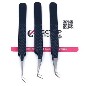 Pince à épiler pour cils GETUP BROSONS IMPEX Midnight Powder Coating 45/90 degrés, pointe droite en fibre, acier inoxydable, outil de beauté - Product Image 1