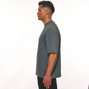 Venta al por mayor en blanco 100% lavado ácido de algodón peinado personalizado hombres camiseta vintage de gran tamaño - Product Image 2