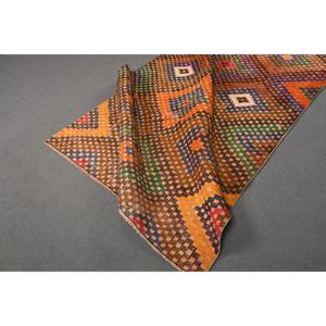 Turkish Area Rug 4.6x7.4 ft, <b>Brown</b> Orange Floral Rug <b>Wool</b> - Product Image 4