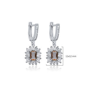 Rectángulo forma sultanita CZ piedra 925 plata esterlina pendientes colgantes Joyería Al por Mayor turco hecho a mano - Product Image 2