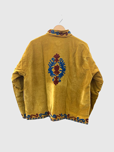 Veste en velours brodée florale jaune à manches longues, taille plus, col mandarin, vêtements d'automne pour femmes - Product Image 1