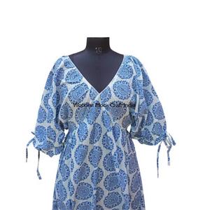 ชุดเดรสผ้าฝ้ายออร์แกนิกสำหรับผู้หญิง ดีไซน์หรูหรา พิมพ์ลายดิจิทัล คอวี แขนยาว งานแฮนด์เมดจากอินเดีย เหมาะสำหรับใส่ไปเที่ยวทะเล งานปาร์ตี้ หรือใส่ลำลอง - Product Image 2