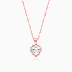Colgante de corazón de amor de oro rosa con cadena de eslabones 14K/18K chapado en rodio de oro estilo moderno y clásico con circón y piedra de diamante - Product Image 4