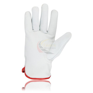 Driver Gloves Made Cow Grain Leather Anti-Slip Reinforced Cuff 10 Inch Yellow Stripped on <b>Back</b> Sides of Fingers - Product Image 2