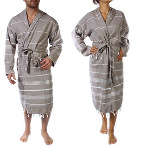 Peignoir turc unisexe décontracté de luxe en tissu Pestemal 100% coton à capuche, motif rayé, grande taille, élégant, séchage rapide, respirant - Product Image 1