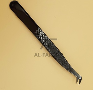 Pinzas para extensión de pestañas Russian Volume Boot, color negro plasma, con agarre de diamante, logotipo personalizado, pinzas para pestañas de volumen con punta de fibra. - Product Image 3